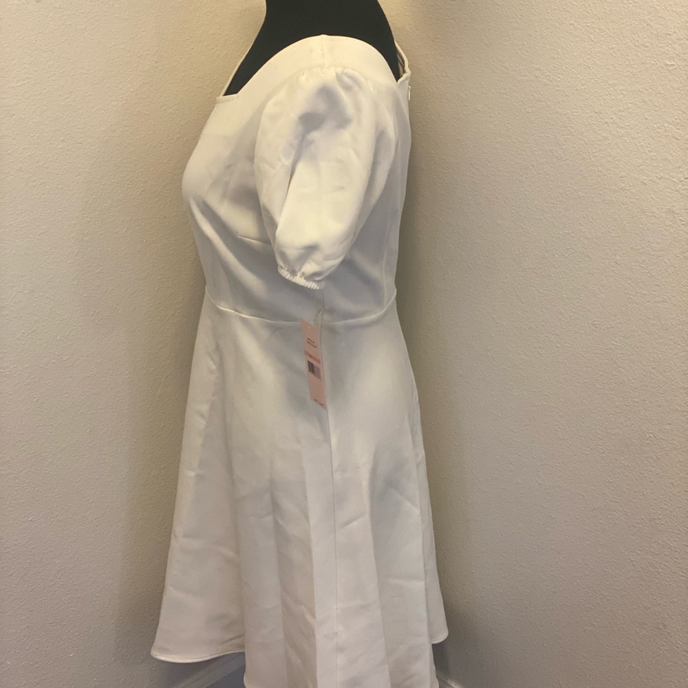 Nanette Lepore Cream Fit Flare Dress Stretch A Line Puff Sleeve 2 NEW $128 - Picture 2 of 15
